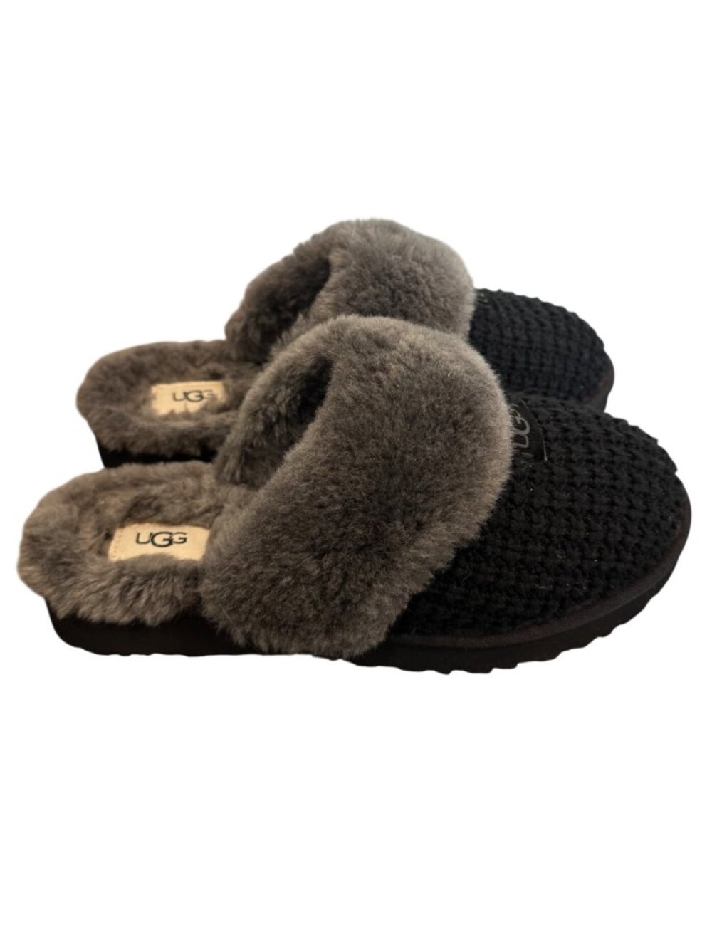 UGG Womens Black Knit & Shearling Slippers Size 10 USA